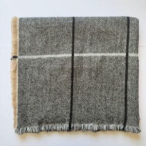 Indigo Scarf Oversized Reversible Window Pane Check Plaid Print Tan Gray Soft